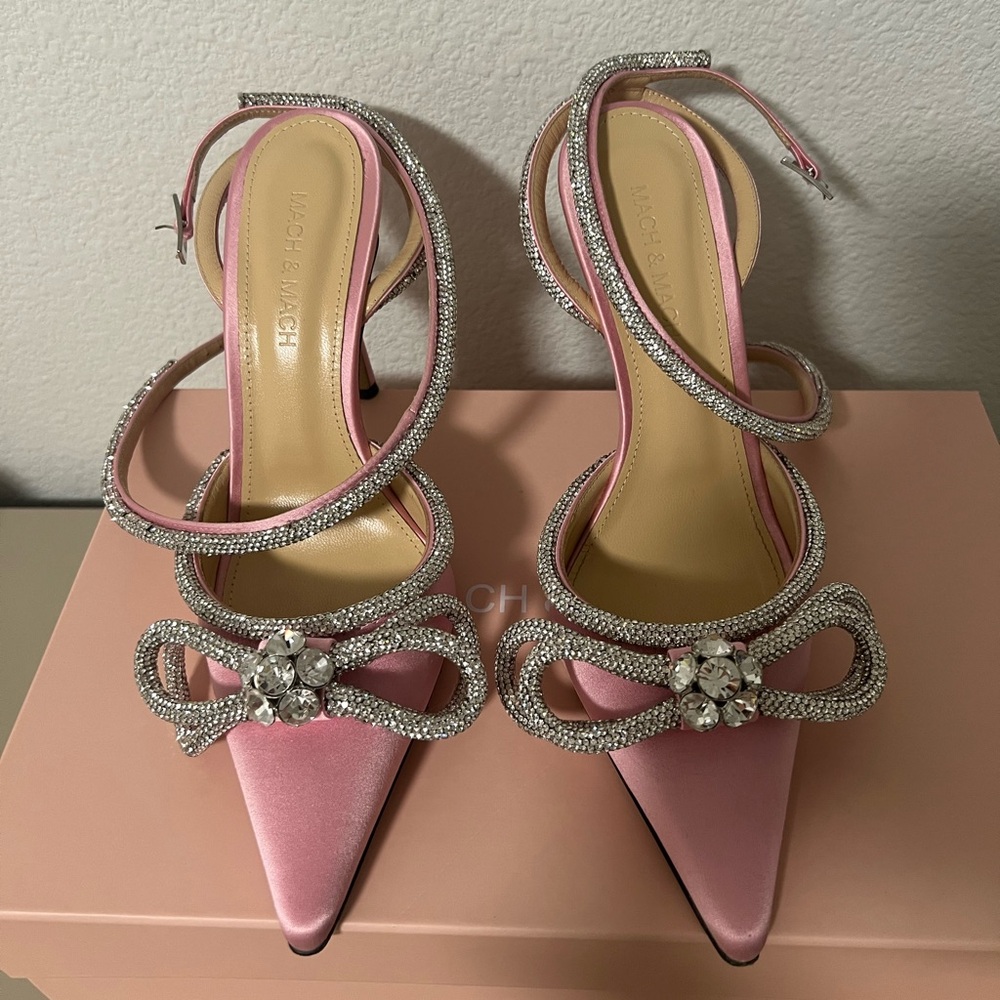 Mach & Mach Silk Satin Double Bow High Heels - Picture 2 of 8